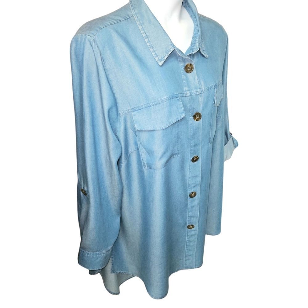 MARC NEW YORK Plus Size Super Soft LongSleeve Blue Chambray Shirt Dress 3X - Picture 3 of 16